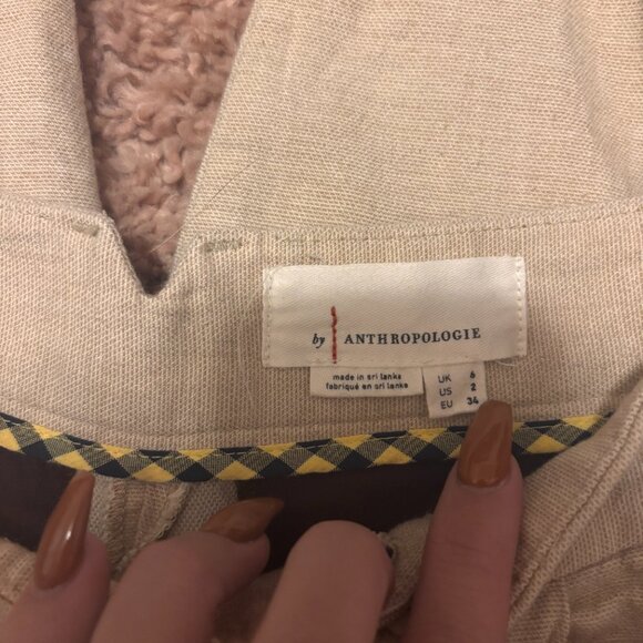 Anthropologie Pinktuck Linen Pants Womens Size 2 Sand High Rise Wide Leg V Waist - Picture 2 of 8